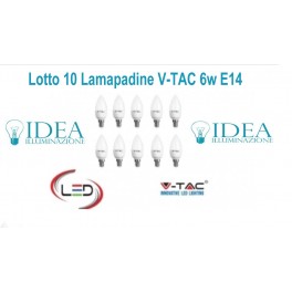 Lotto 10 Lampadine a Led 6w Oliva V-TAC VT-1855 E14 6400K